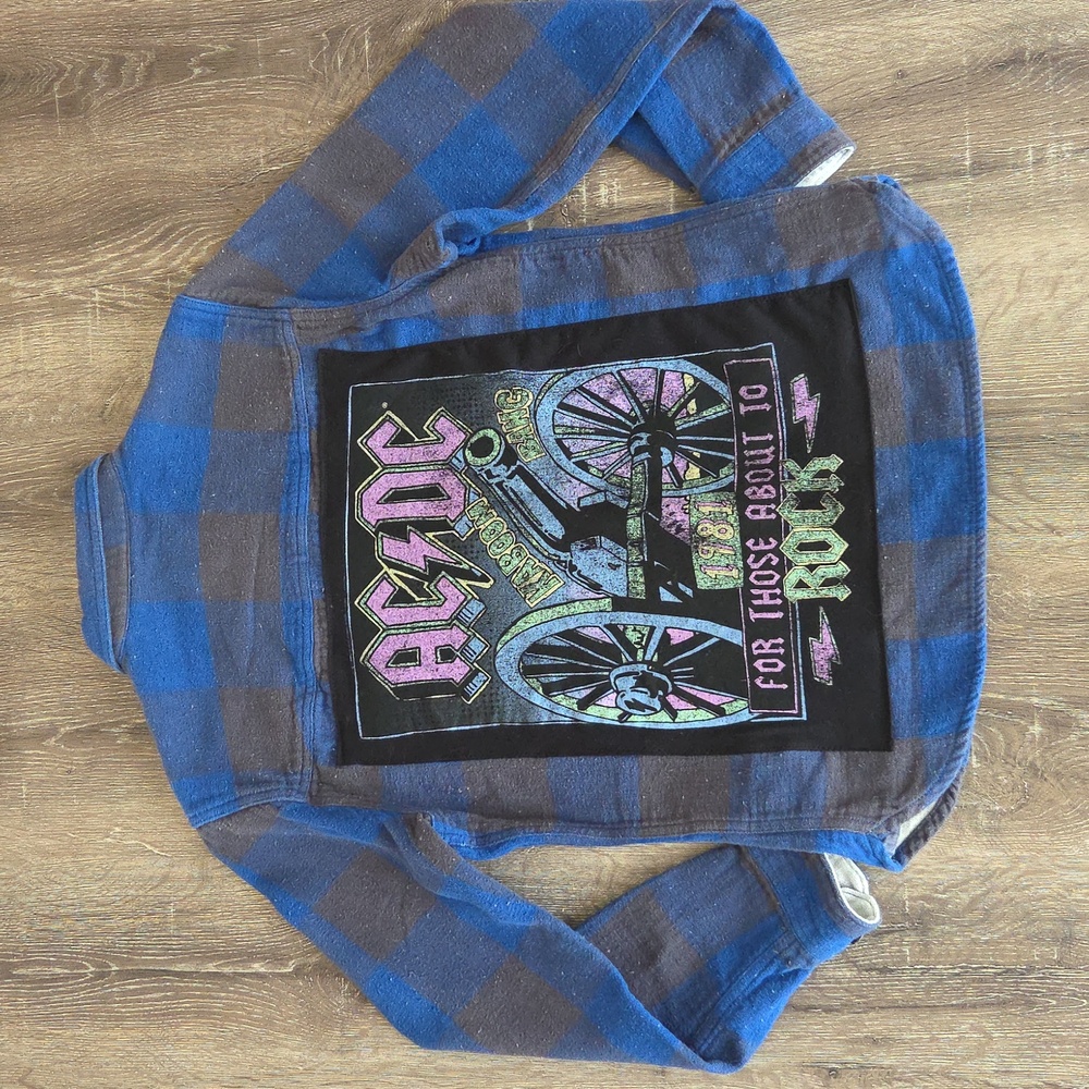 One Of One LIFE/AFTER/DENIM Custom ACDC Upcycled Speckled Plaid Flannel Shirt